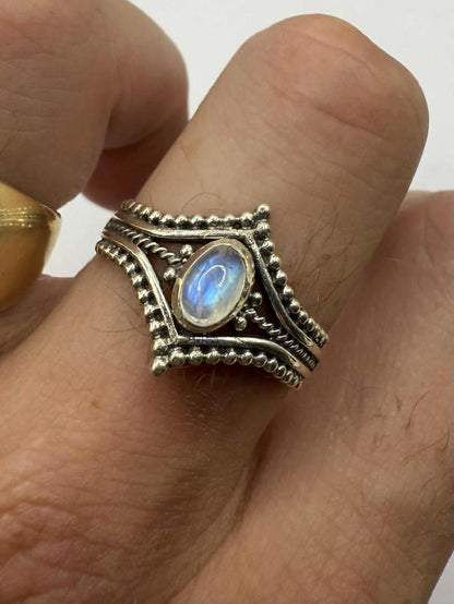 Quality 925 Sterling Silver Moonstone Set Ring • Size - V • 3.07 Grams