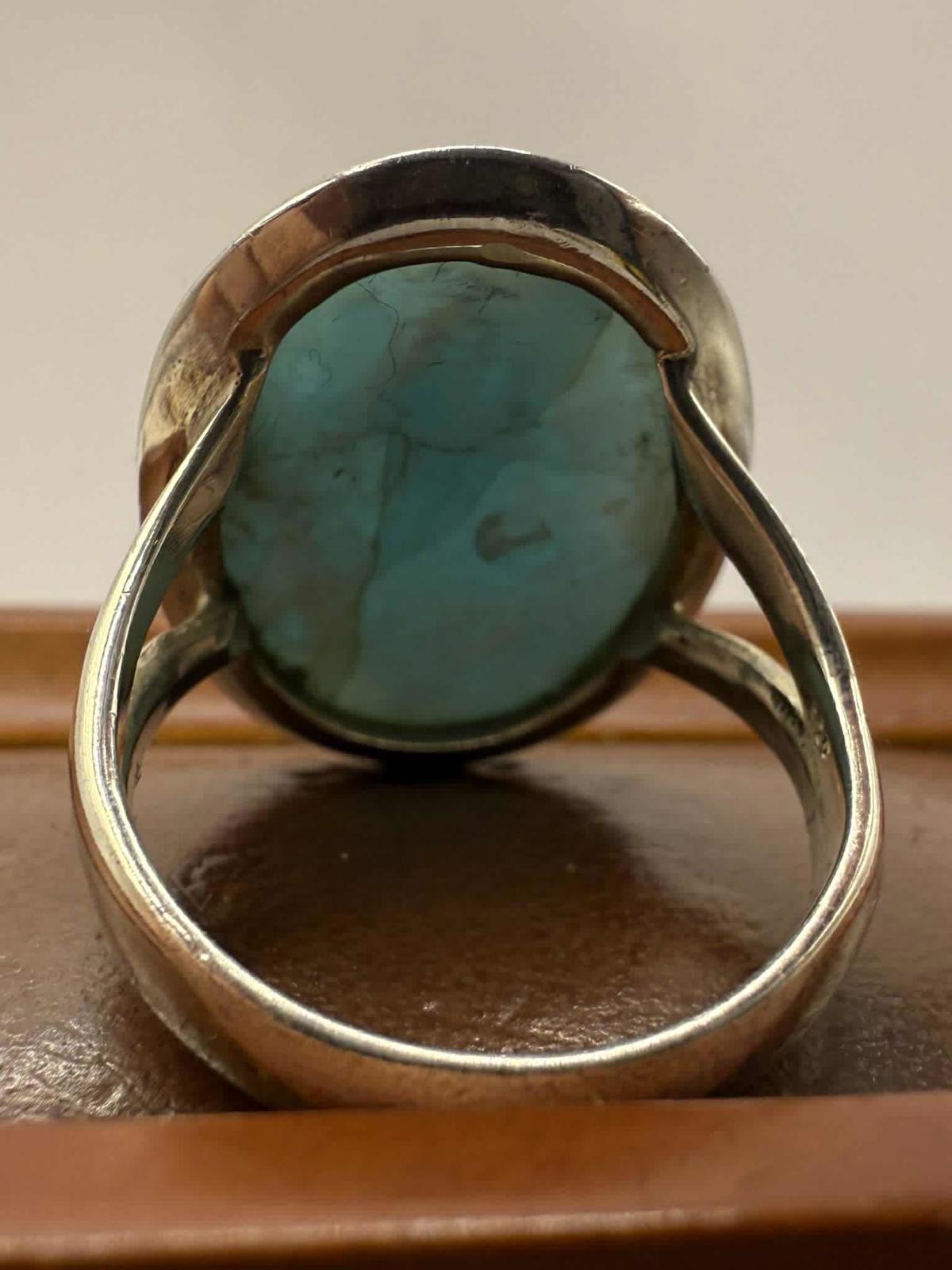 Quality 925 Sterling Silver Larimar Set Ring • Size - N • 7.75 Grams
