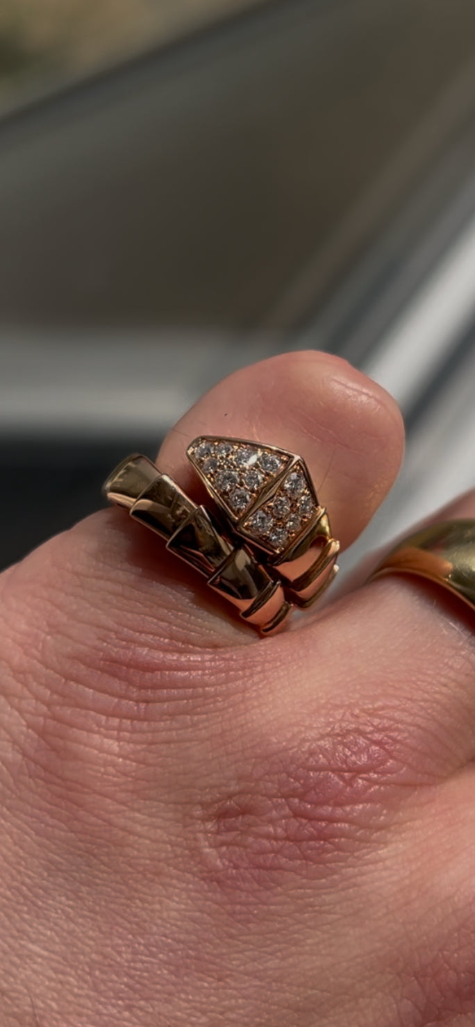 Bvlgari 18k Rose Gold Diamond Set Serpenti Viper Ring - M/6