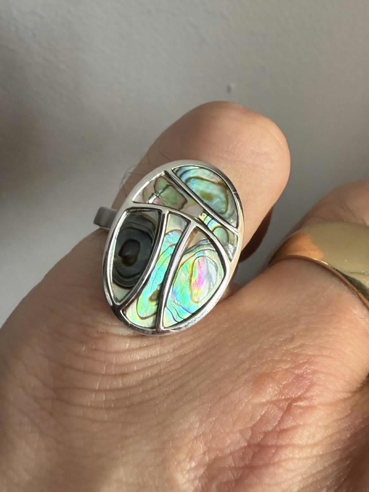 Quality 925 Silver Mother Of Pearl Cluster Ring • Size - N½ • 8.12 Grams