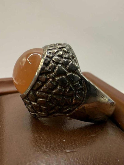Quality 925 Sterling Silver Orange Stone Ring • 9.38 Grams • Size - P