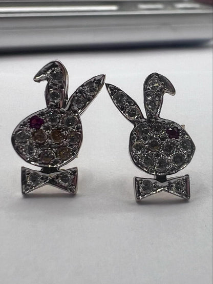 Quality 9ct Yellow Gold Stone Set Bunny Earrings • 1.45 Grams