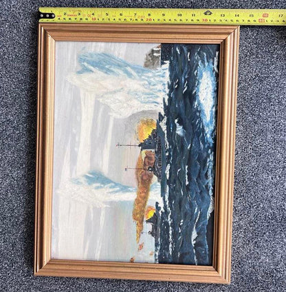 Dramatic Naval Battle Oil Painting - 1965 - Signed "H Johnson"