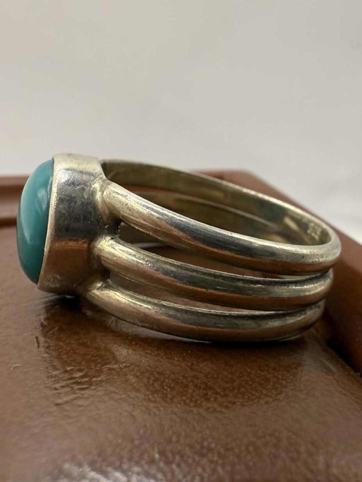 Quality 925 Sterling Silver Turquoise Set Ring • Size - R½ • 5.12 Grams