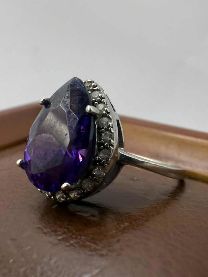 Quality 925 Sterling Silver Amethyst Set Ring • Size - M • 2.65 Grams