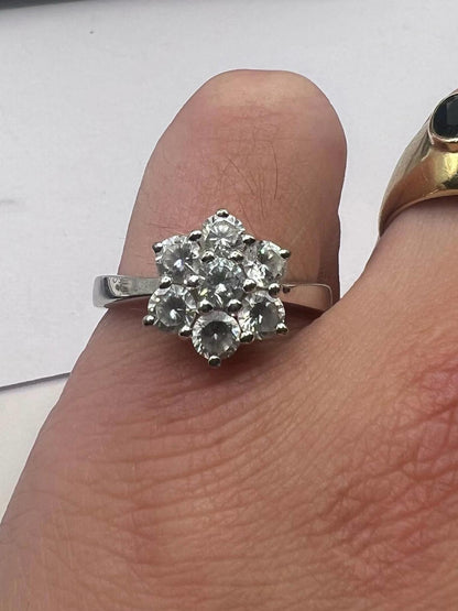 Quality 925 Sterling Silver White Stone Cluster Ring • Size - S • 4.64 Grams