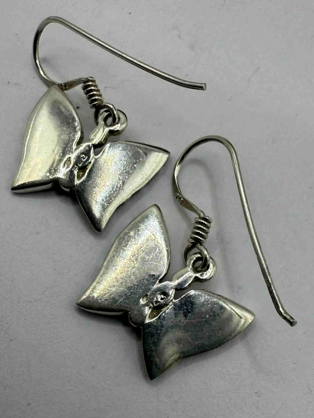 Quality 925 Sterling Silver Butterfly Mother Of Pearl Earrings • 2.96 Grams