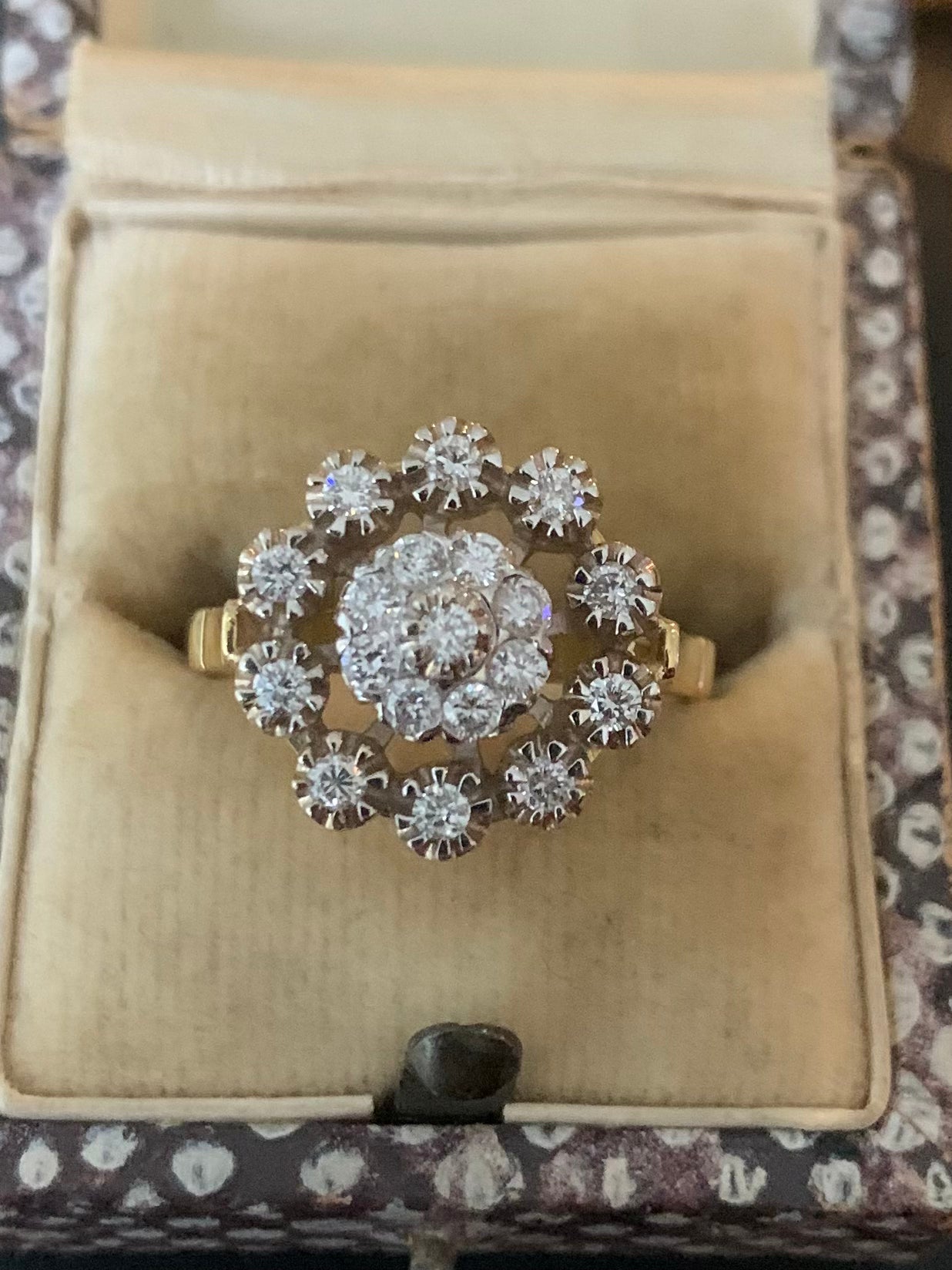 Vintage USSR 18ct Yellow Gold Diamond Cluster
Ring - O½