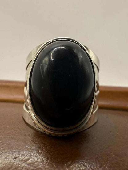 Quality 925 Sterling Silver Onyx Ring • Size M • 6.33 Grams