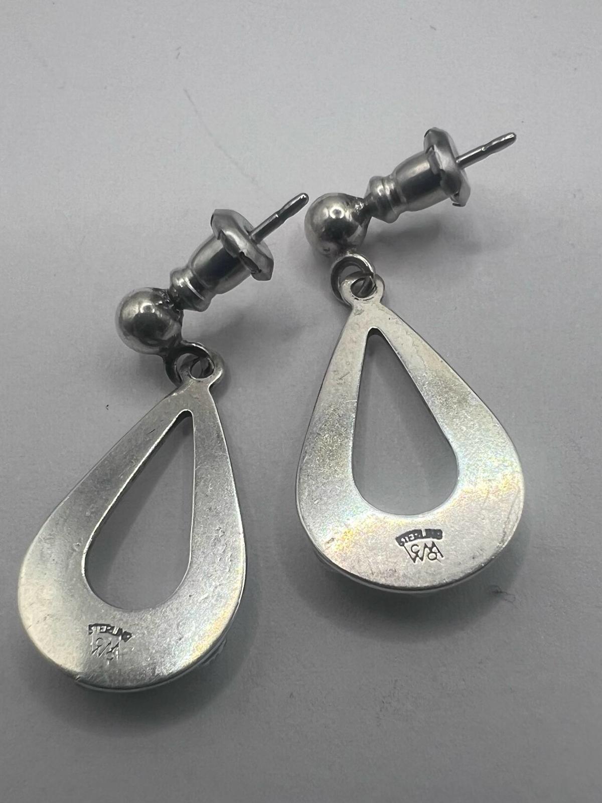 Quality 925 Sterling Silver Turquoise Set Dangle Earrings - 3.12 Grams