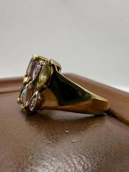 Quality 9ct Gold Multi Gem & Diamond Chip Set Ring • Size - N • 4.47 Grams