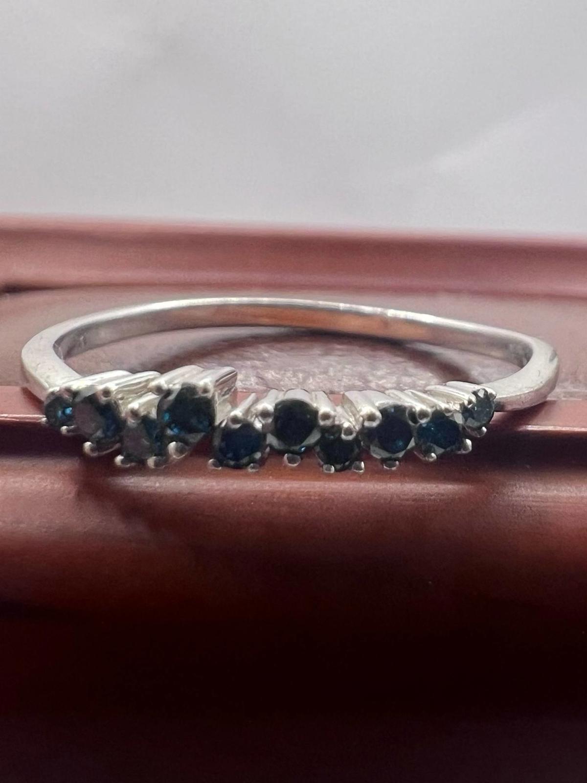 Quality 925 Sterling Silver Blue Diamond Ring • Size - U • 1.43 Grams