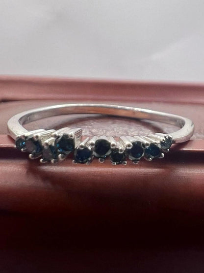 Quality 925 Sterling Silver Blue Diamond Ring • Size - U • 1.43 Grams