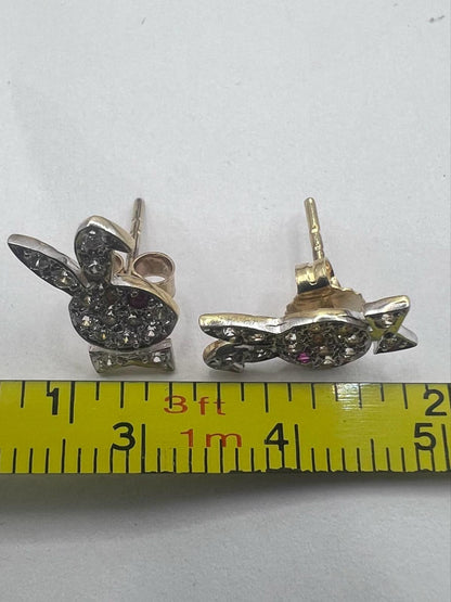 Quality 9ct Yellow Gold Stone Set Bunny Earrings • 1.45 Grams