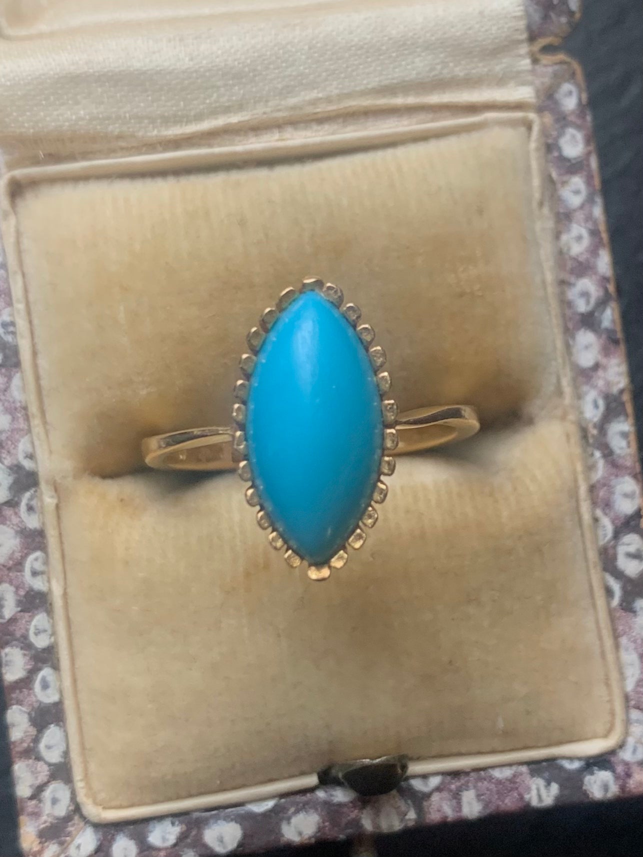 Vintage 18ct Yellow Gold Italian Turquoise Set Ring - 4.08 Grams - M