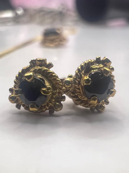 Vintage 9ct Yellow Gold Sapphire Necklace & Earrings Set • 1.99 Grams