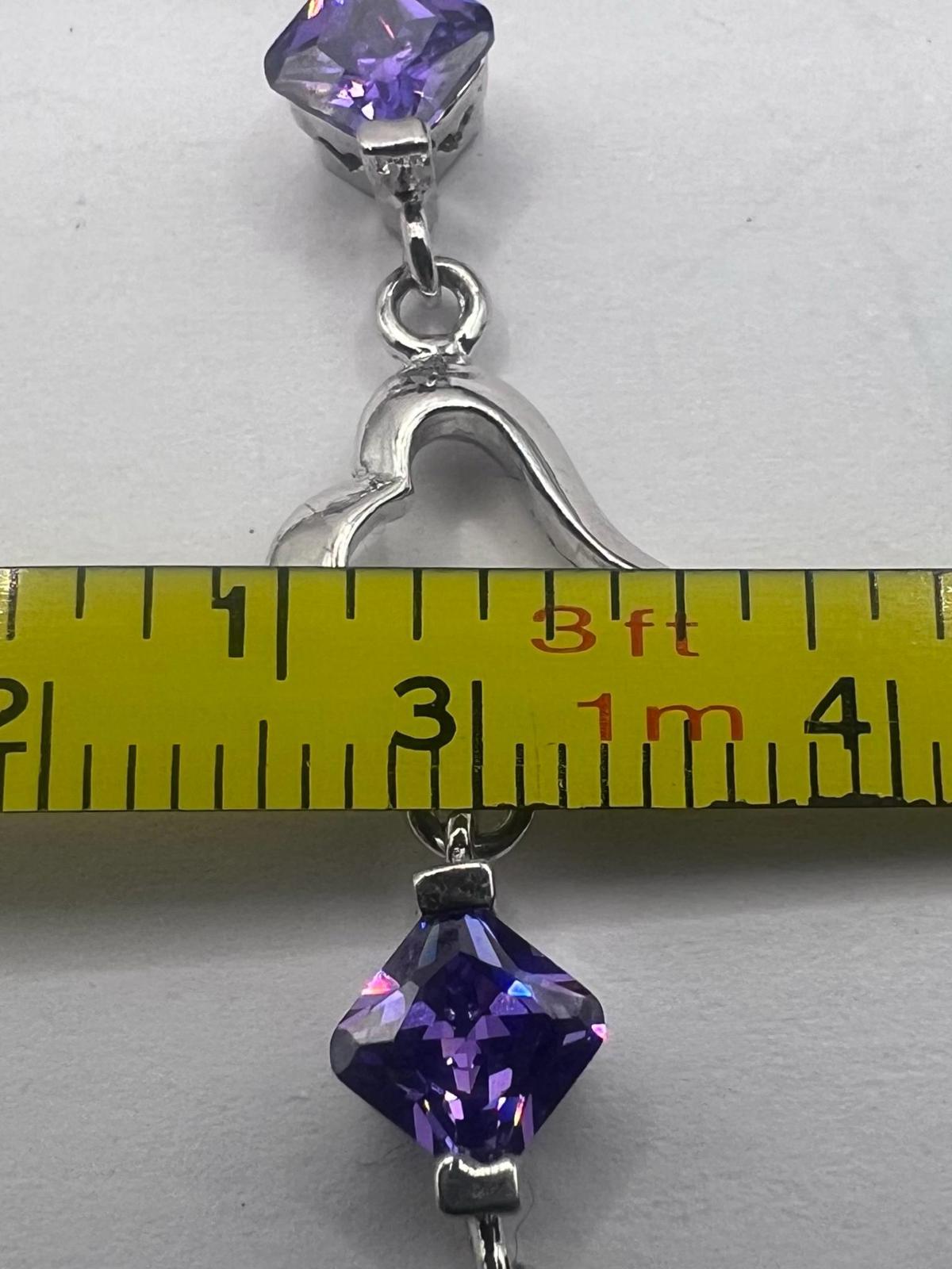 Quality 925 Sterling Silver Amethyst Heart Bracelet - 8.27 Grams - 6.5"