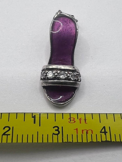 Quality 925 Sterling Silver Cz Set Slipper Pendant - 2.67 Grams