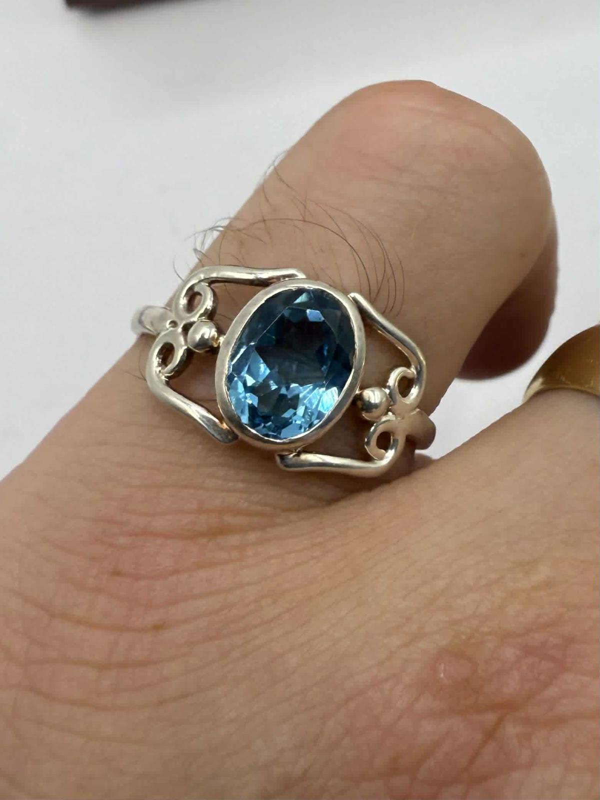 Quality 925 Sterling Silver Blue Topaz Set Ring • Size - S • 2.71 Grams