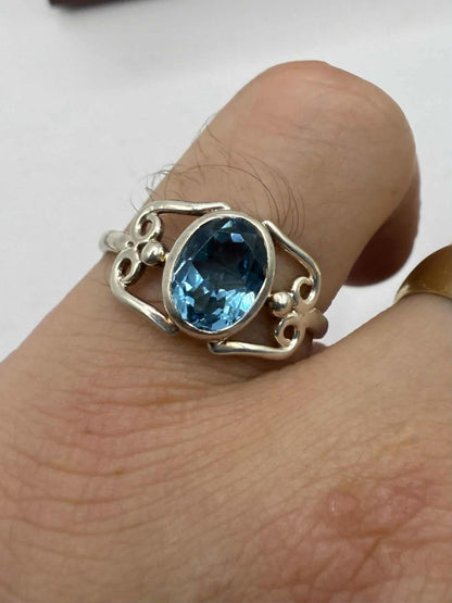 Quality 925 Sterling Silver Blue Topaz Set Ring • Size - S • 2.71 Grams