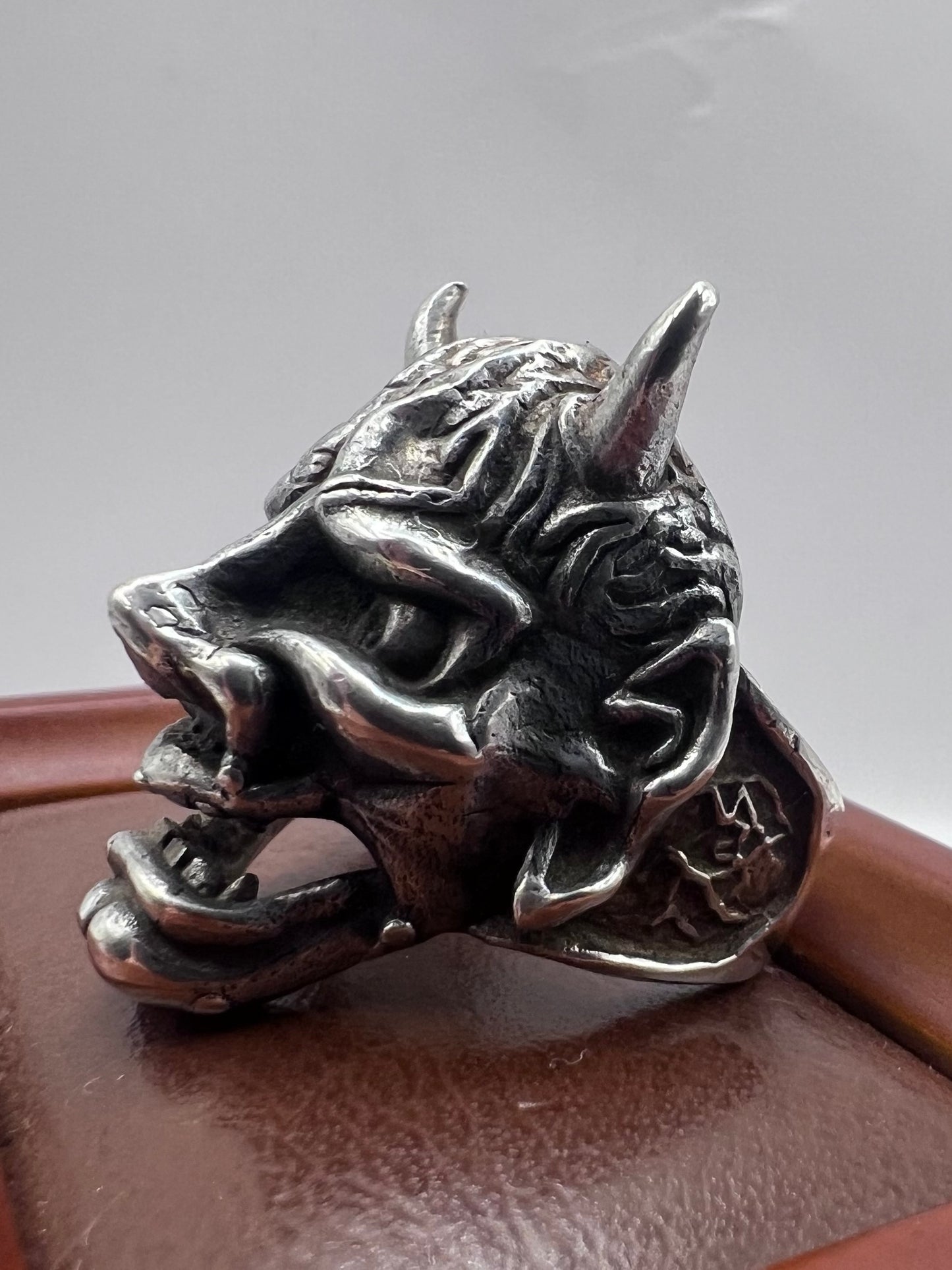 Unique 925 Sterling Silver Oni Mask Ring - P