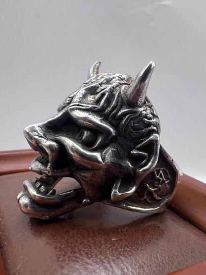 Unique 925 Sterling Silver Oni Mask Ring - P