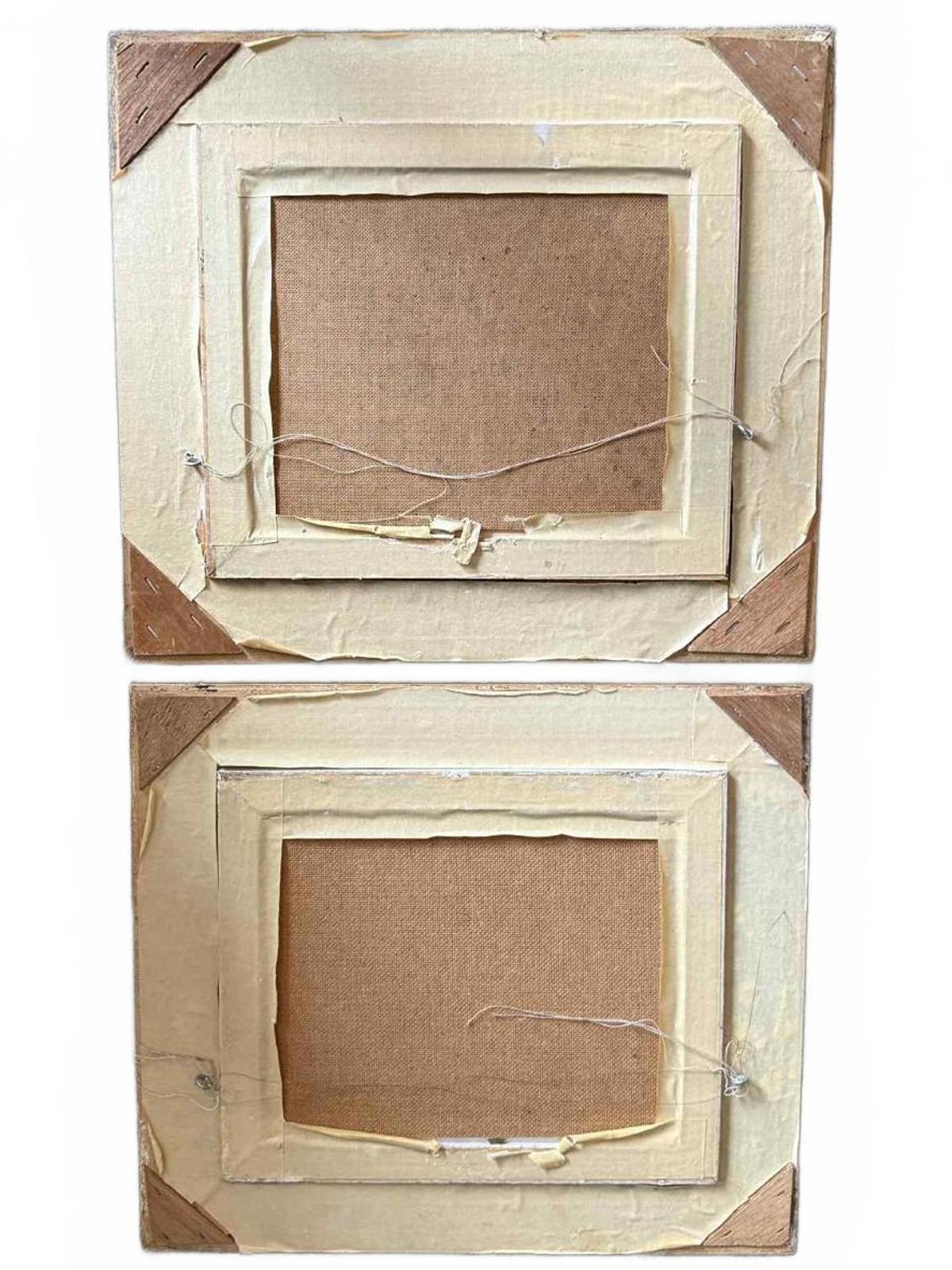 Vintage Ornate Framed Vibrant Maritime Oil Painting Set
