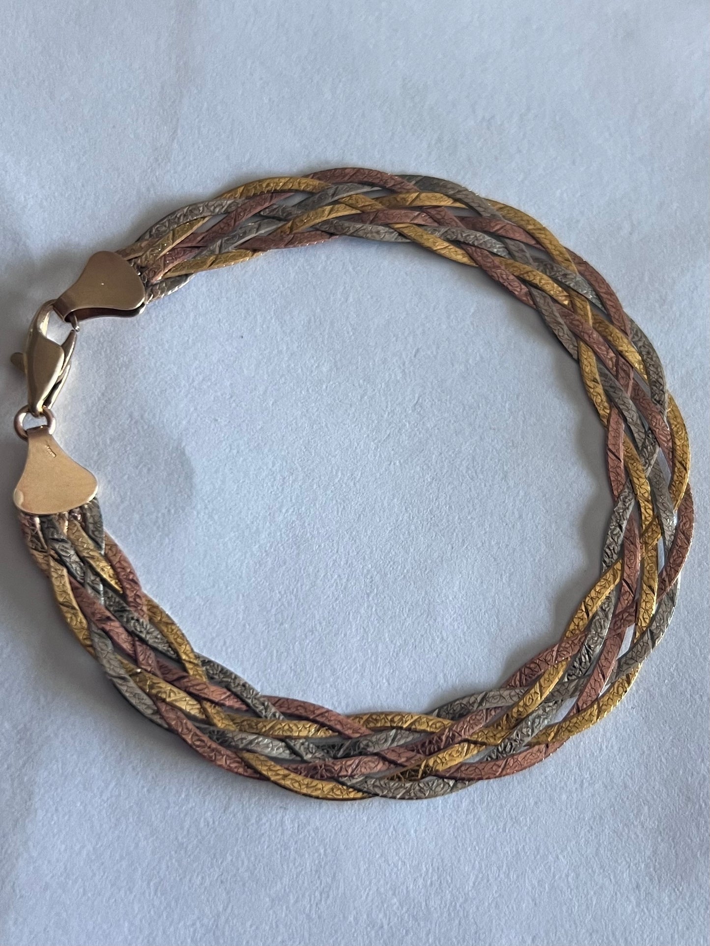 Vintage 9ct Tri Colour Herringbone Bracelet • 5.18 Grams