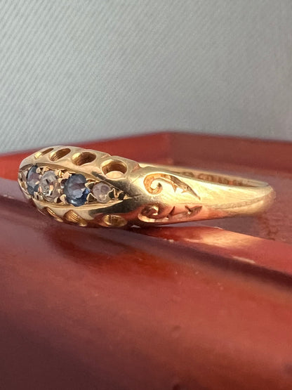 Antique 18ct Yellow Gold Sapphire & Diamond Ring - P½