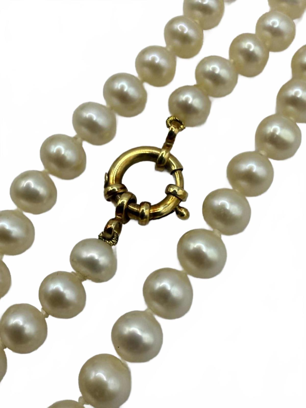 Quality 18ct Yellow Gold Clasp Long Pearl Necklace - 35 Inch - 47.52 Grams