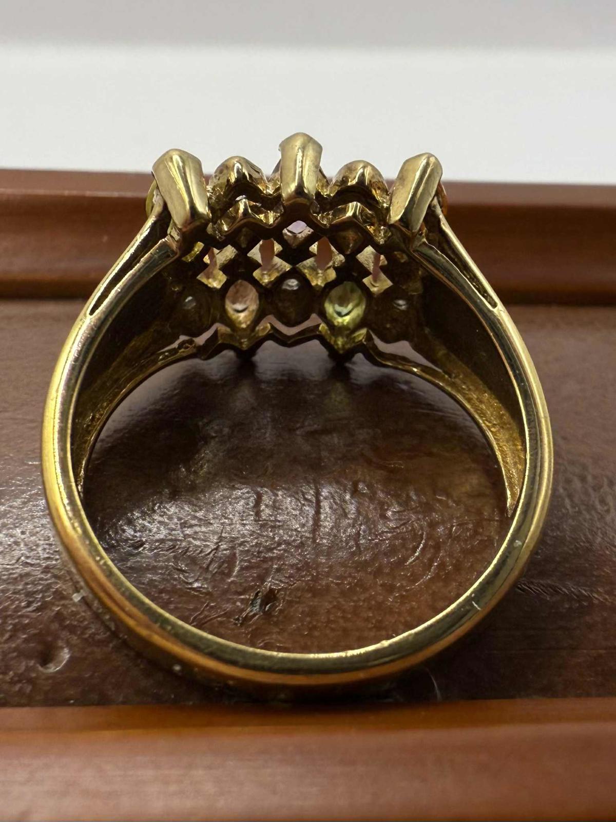 Quality 9ct Gold Multi Gem & Diamond Chip Set Ring • Size - N • 4.47 Grams