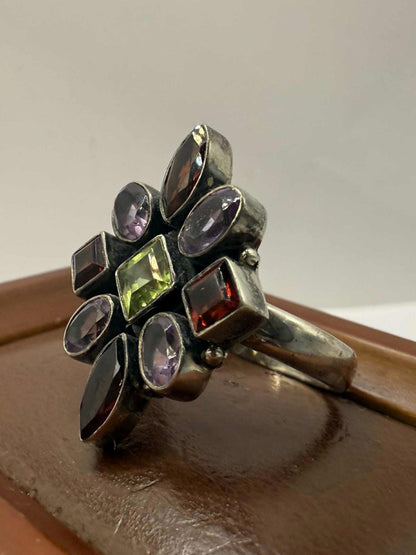 Quality Indian Multi Gem Stone Set Ring • Size - S½ • 7.16 Grams