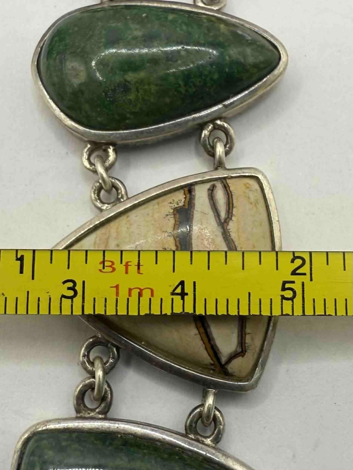 Quality 925 Sterling Silver Chinese Stone Set Bracelet • 8 Inch • 46.89 Grams