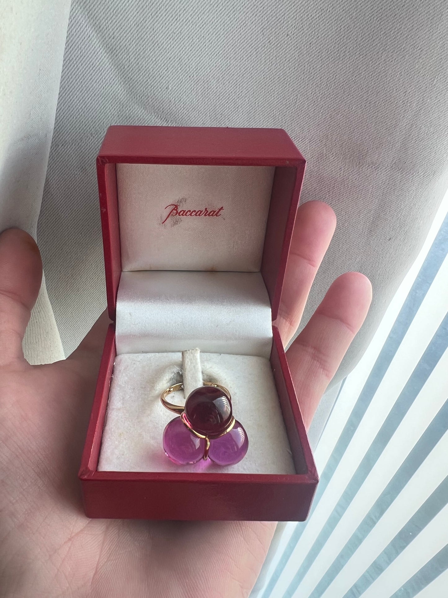Baccarat 18ct Yellow Gold Purple Orb Trilogy Ring - M