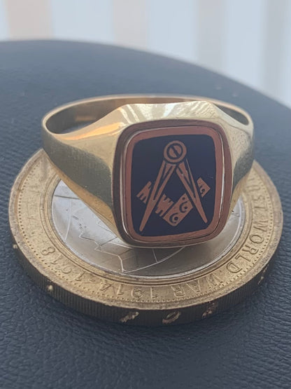 Rare Vintage 1969 Masonic 9ct Gold Swivel Signet Ring ~ 5.12 Grams ~ Size - Y
