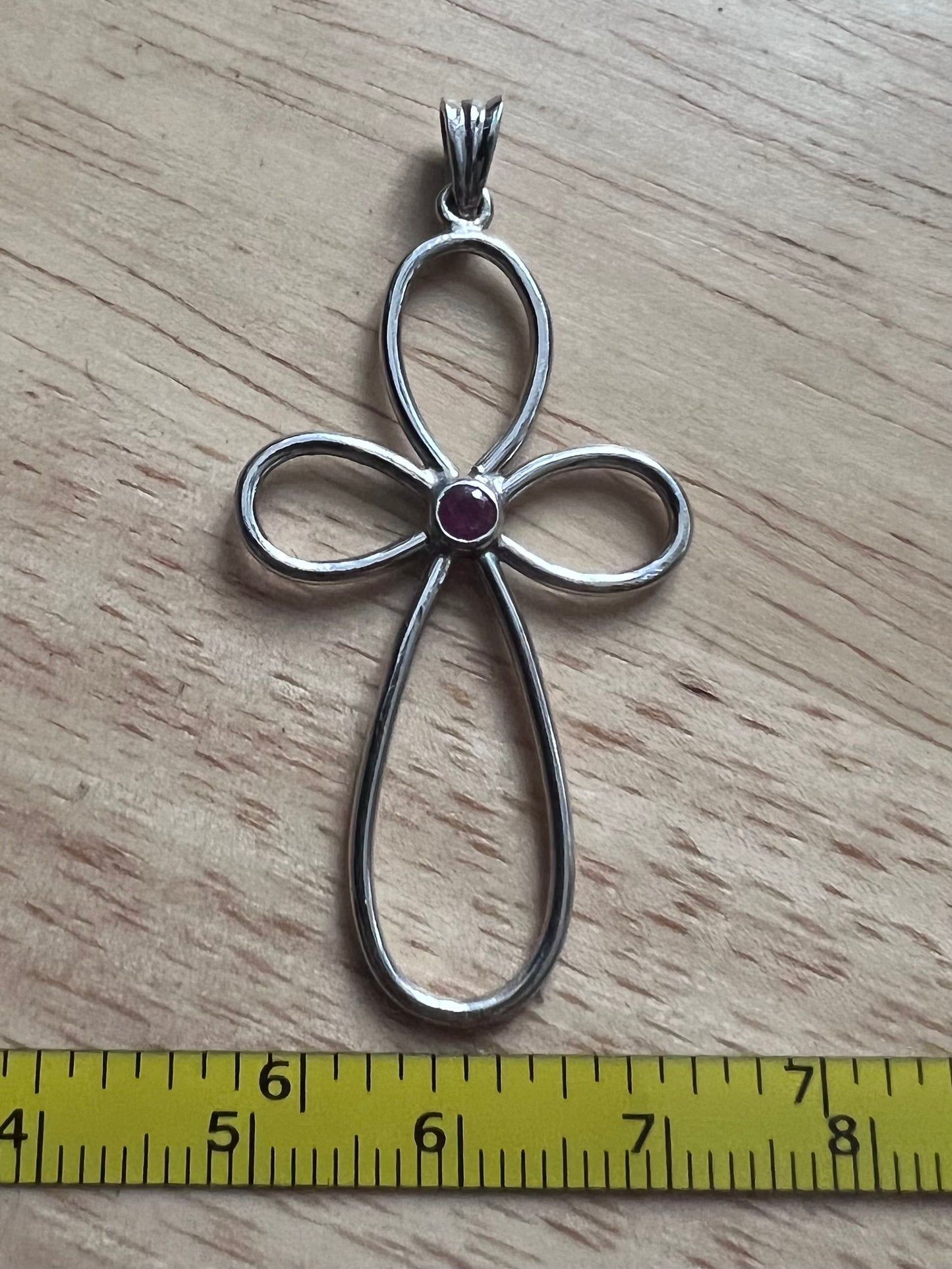 Unique 9ct White Gold Ruby Set Cross Pendant - 2.78 Grams