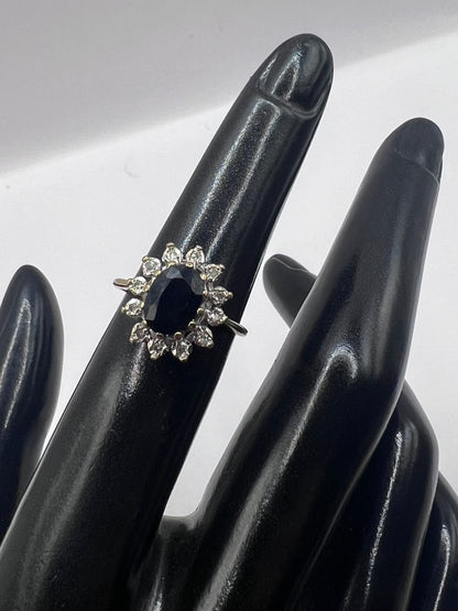 Vintage 9ct Yellow Gold Sapphire & Diamond Cluster Ring - L