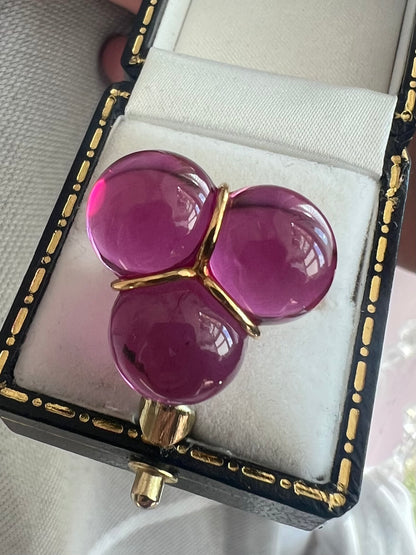 Baccarat 18ct Yellow Gold Purple Orb Trilogy Ring - M