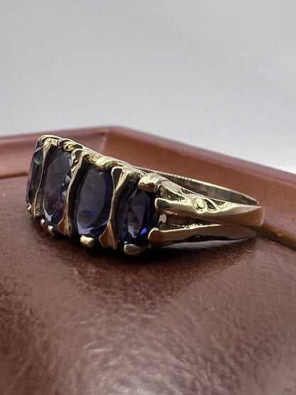 Vintage 9ct Yellow Gold 5 Stone Amethyst Ring • Size - O