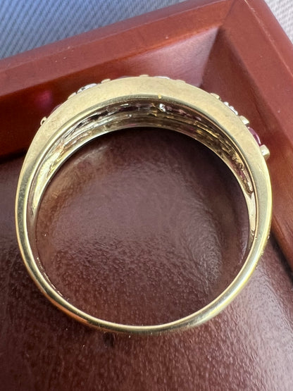 Quality 9ct Yellow Gold Ruby & Diamond Ring - S