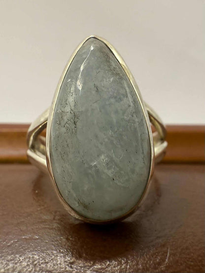 Quality 925 Sterling Silver Aquamarine Crystal Set Ring • Size - N • 5.55 Grams
