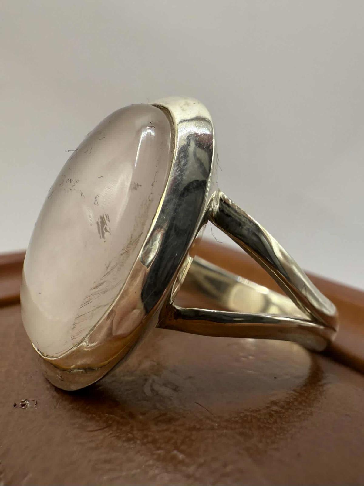 Quality 925 Sterling Silver Rose Quartz Set Ring • Size -S • 8.94 Grams