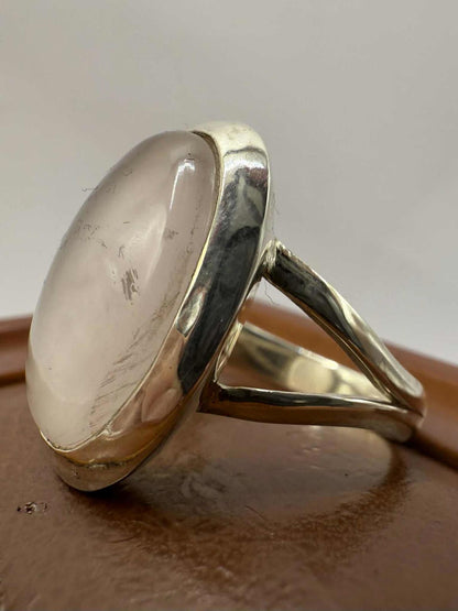 Quality 925 Sterling Silver Rose Quartz Set Ring • Size -S • 8.94 Grams