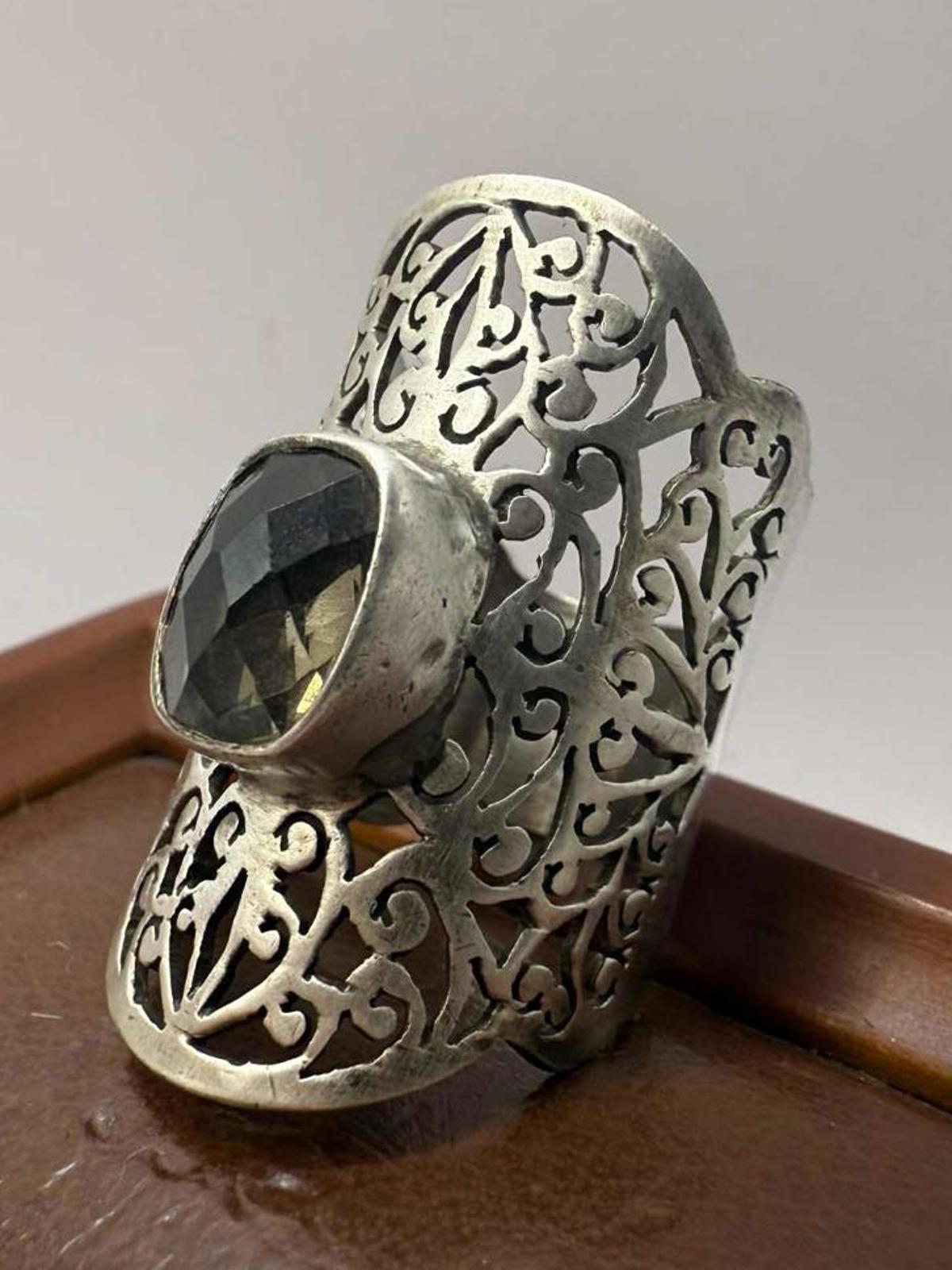 Quality 925 Sterling Silver Filigree Ring • 6.90 Grams • Size - L½