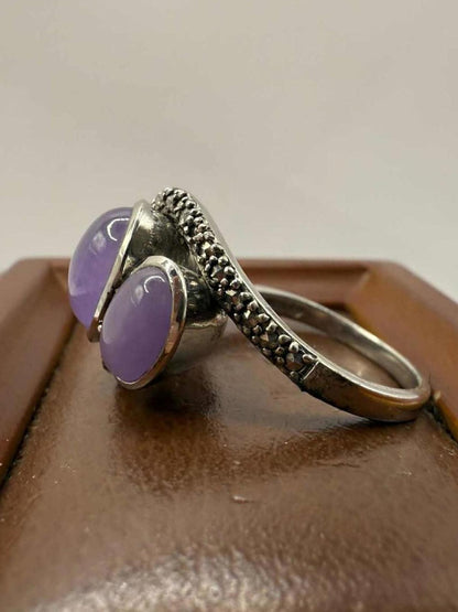 Quality 925 Sterling Silver Purple Stone Trilogy Ring • 7.21 Grams • Size - T
