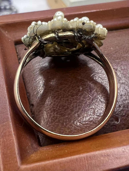 Antique Unusual 9ct Rose Gold Pearl Cluster Ring • 2.77 Grams • Size - P