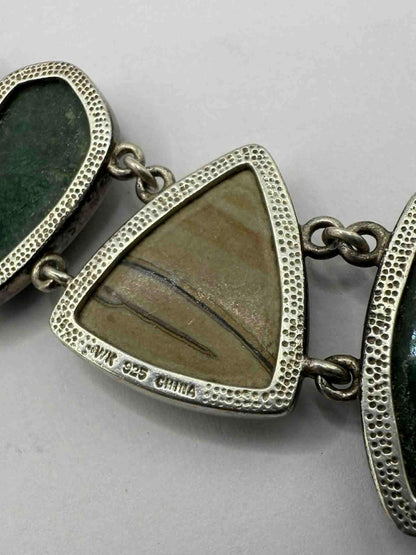 Quality 925 Sterling Silver Chinese Stone Set Bracelet • 8 Inch • 46.89 Grams