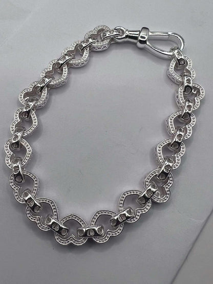 Quality 925 Sterling Silver Heart Link Bracelet - 16.36 Grams