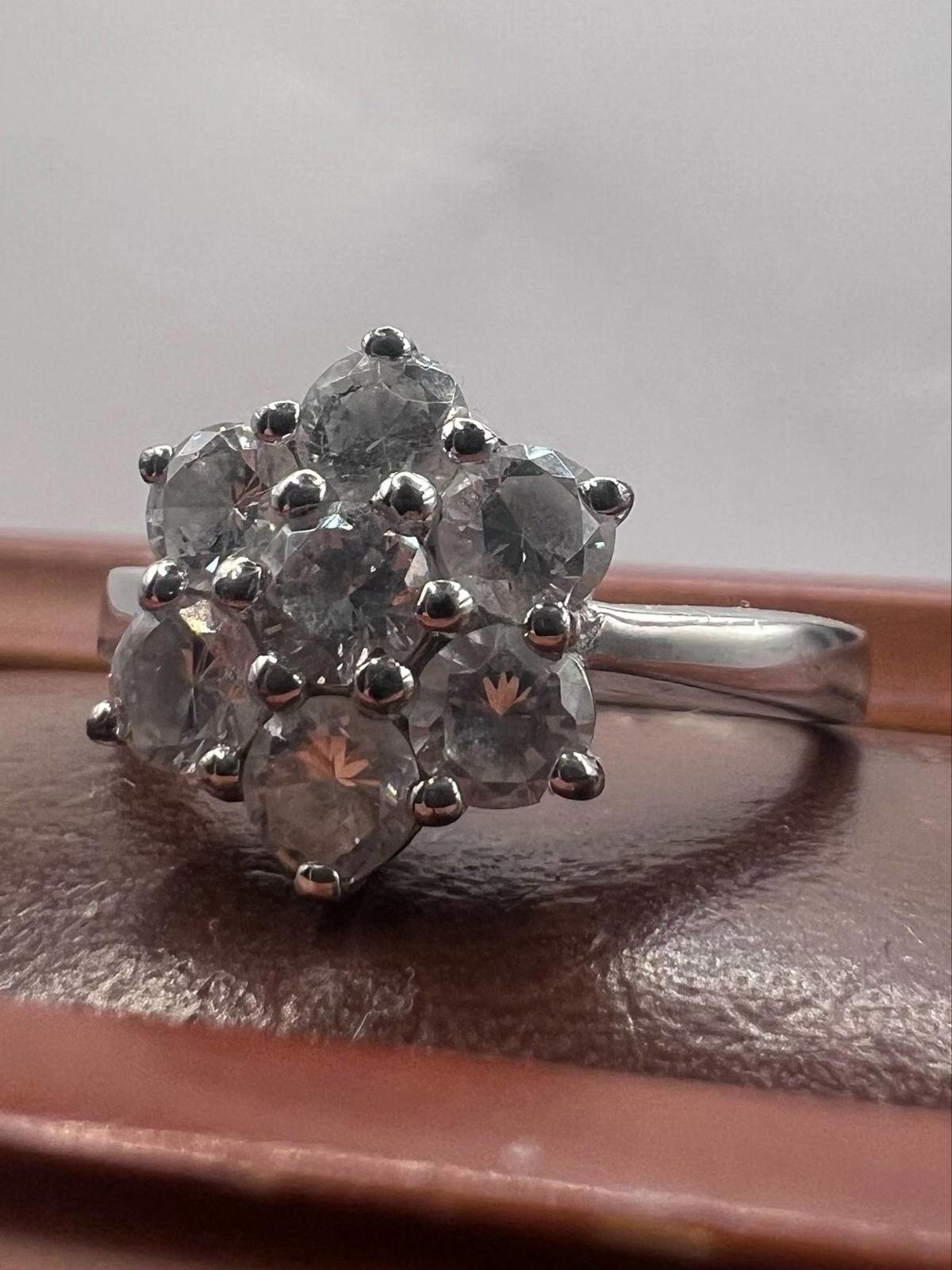 Quality 925 Sterling Silver White Stone Cluster Ring • Size - S • 4.64 Grams