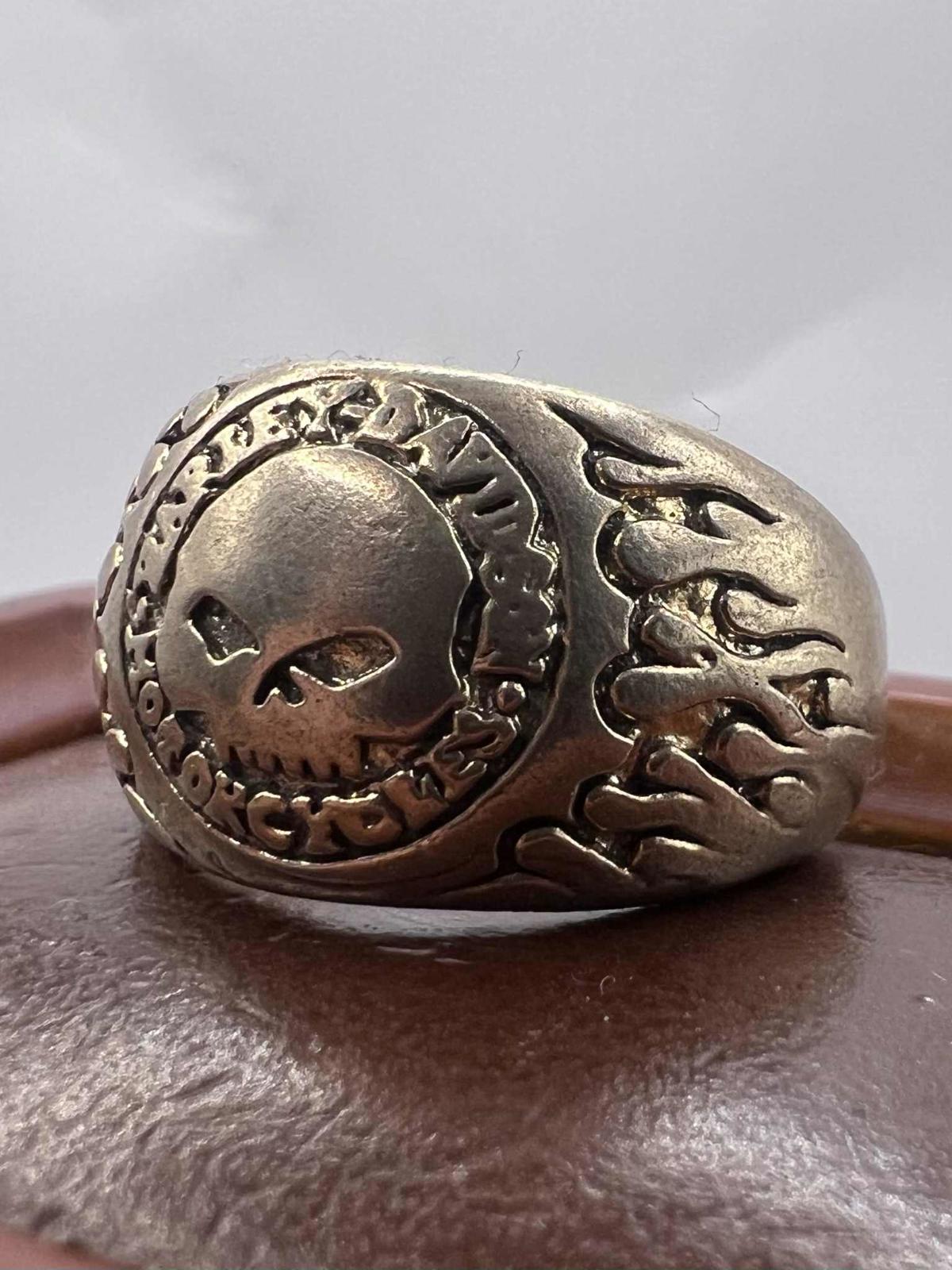 Quality 925 Sterling Silver Harley Davidson Skull Ring • 11.45 Grams • Size - T